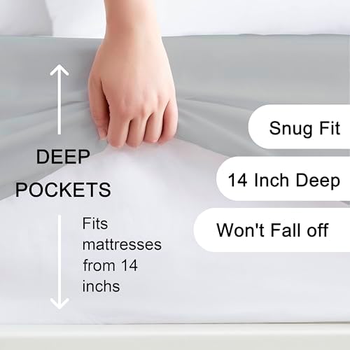 Hotella Microfiber Twin Fitted Sheet Hotel Quality 14 Deep Pocket Light Gray