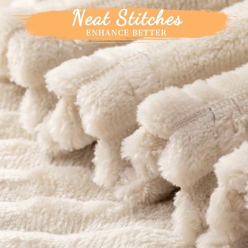 Buryeah 12 Pcs Flannel Throw Blanket Ivory 1