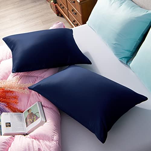 NTBAY Matte Satin Pillowcases Set of 2 20x26 Inches Navy Blue