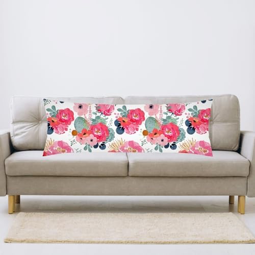 DINJUNA Pink Floral Body Pillow Cover 20x54 Inches