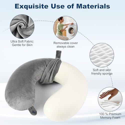 GDEOUP Travel Pillow with Memory Foam and Washable Cover