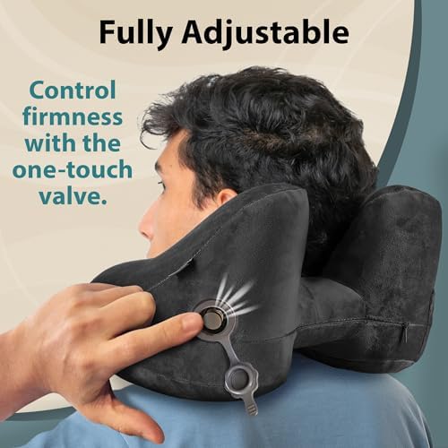 FLOWZOOM Air Inflatable Neck Pillow - Jet Black H-Shape with 5 Snooze Modes