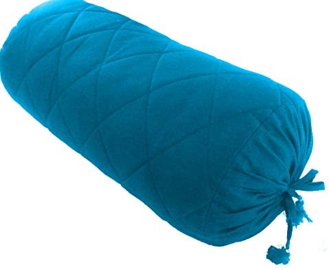Turquoise Blue Quilted Bolster Pillowcase Cover - 9 x 24 Cotton Removable