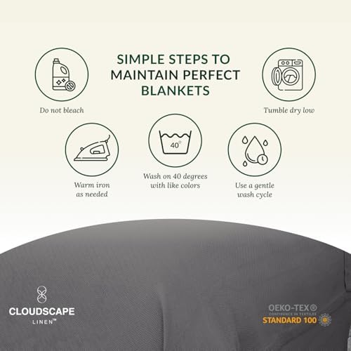 Cloudscape Linen Herringbone Throw Blanket 50 x 70 Dark Grey