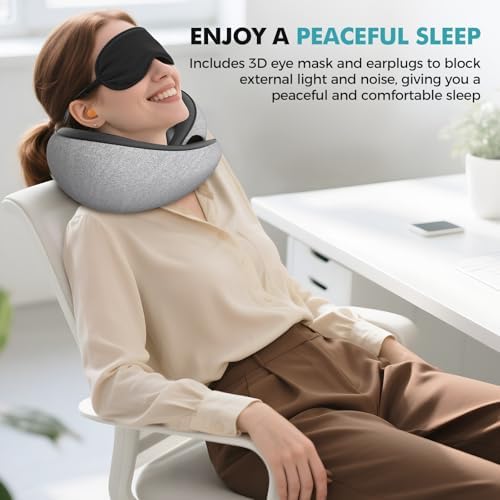 FIOGIKO Travel Neck Pillow with Eye Mask and Earplugs 1