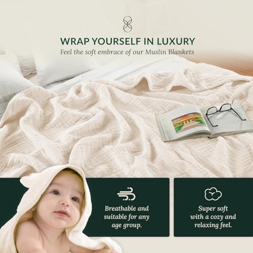 CLOUDSCAPE LINEN Extra Large 8 Layer Muslin Throw Blanket - Ivory
