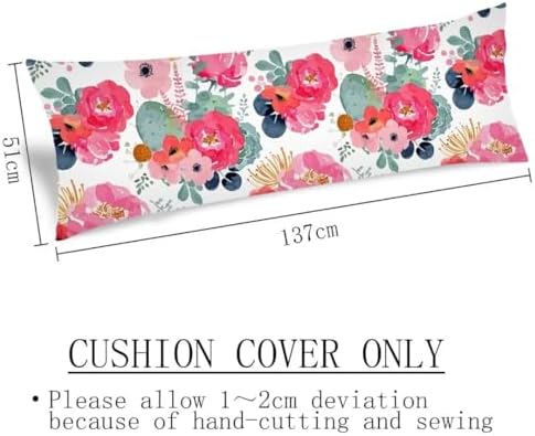 DINJUNA Pink Floral Body Pillow Cover 20x54 Inches