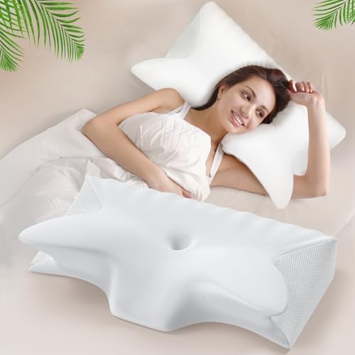 Hexus Cervical Neck Pillow for Pain Relief and Cooling Support White