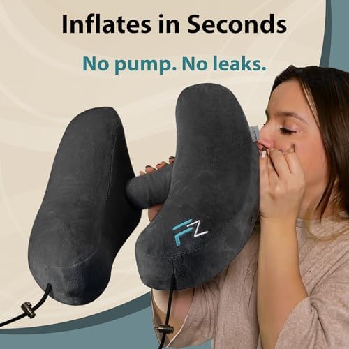 FLOWZOOM Air Inflatable Neck Pillow - Jet Black H-Shape with 5 Snooze Modes
