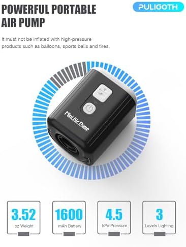 Puligoth Portable Air Pump with LED Light and 5 Nozzles
