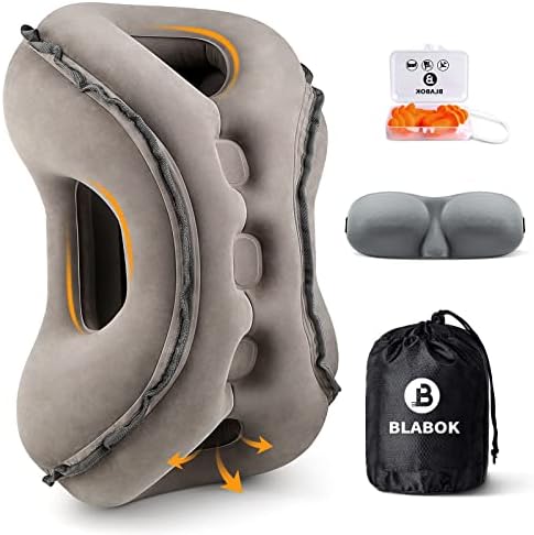 BLABOK Inflatable Travel Pillow with Eye Mask and Earplugs