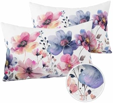 Waterproof Pillow Protectors 2 Pack with Zipper and Wildflower Design