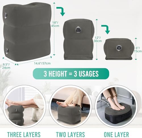Fabuday Inflatable Travel Foot Rest Pillow 2 Pack - Dark Gray