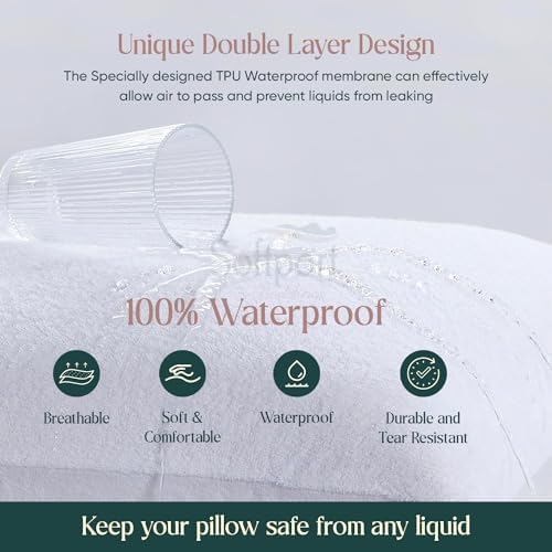 Waterproof Pillow Protector 2 Pack - Bed Bug Proof 20x26 Inches