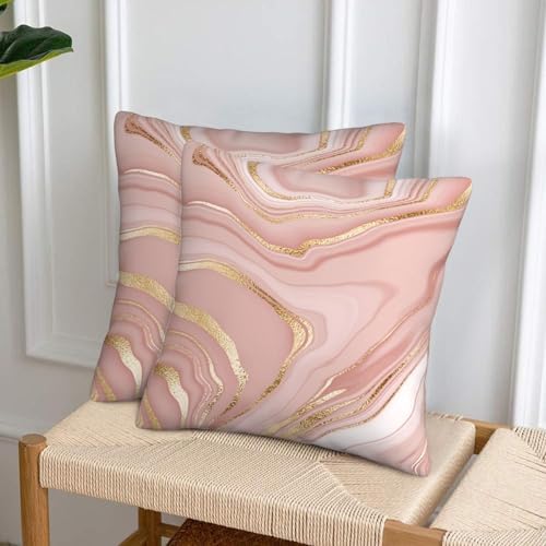 Pink Gold Marble Throw Pillow Covers Set of 2