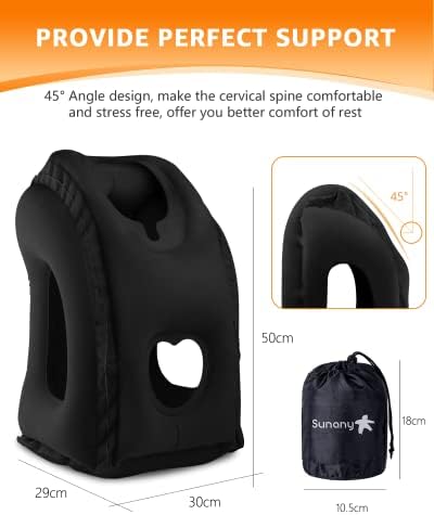 Sunany Inflatable Travel Pillow with Eye Mask and Earplugs Black