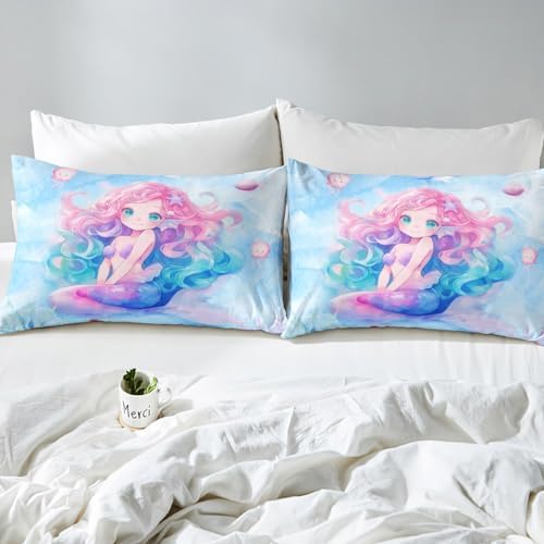 Manfei Mermaid Queen Fitted Sheet Set with Pillow Case