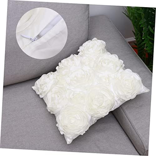 PRETYZOOM 3D Rose Throw Pillow Cover Ivory White