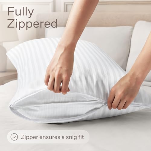 Set of 12 Zippered Pillow Protectors - Stain Resistant Easy to Clean