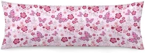 COVASA Pink Butterfly Print Zipper Pillow Cover 20x54