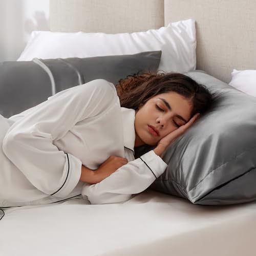 Loves Cabin Satin Pillowcase Set of 2 Queen Size Dark Grey