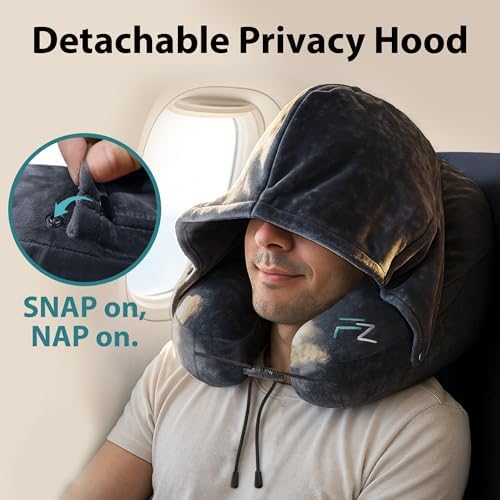 FLOWZOOM Air Inflatable Neck Pillow - Jet Black H-Shape with 5 Snooze Modes