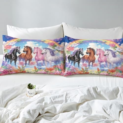 Castle Fairy Horses Fitted Sheet Twin Size with Pillowcase