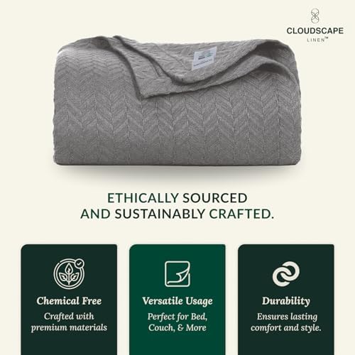 Cloudscape Linen Herringbone Throw Blanket 50 x 70 Dark Grey