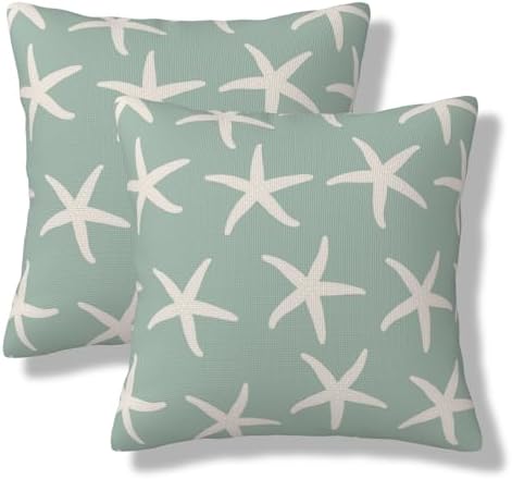 Coastal Pillow Covers 18x18 Blue Starfish Set of 2