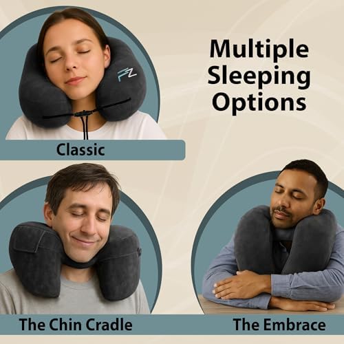 FLOWZOOM Air Inflatable Neck Pillow - Jet Black H-Shape with 5 Snooze Modes