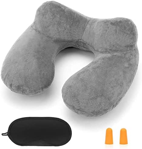 HITSZS Inflatable Travel Pillow with Velvet Cover 1
