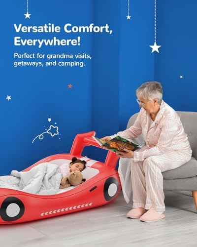 QPAU Inflatable Kids Bed with Sides - Racing Car Design