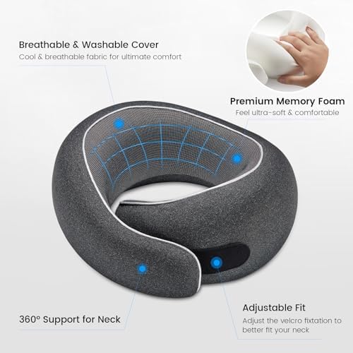 4litamz Travel Neck Pillow with Memory Foam and Velcro Closure