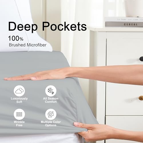 Hotella Microfiber Twin Fitted Sheet Hotel Quality 14 Deep Pocket Light Gray