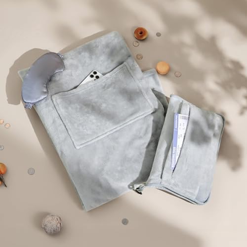 Bedsure 3-in-1 Travel Blanket with Pillow and Eye Mask