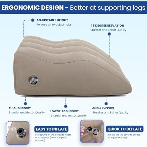 Tough Bison Leg Elevation Pillow - Inflatable for Swelling and Pain Relief