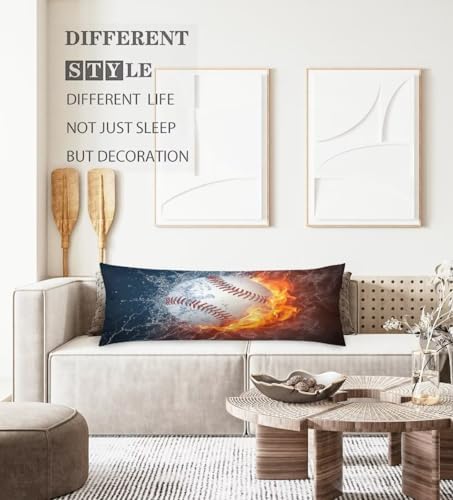 KENADVI Baseball Body Pillow Cover - 20x54 Fire Water Flame Decor