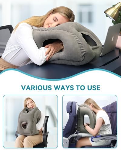 JefDiee Inflatable Travel Pillow for Airplanes and Trains