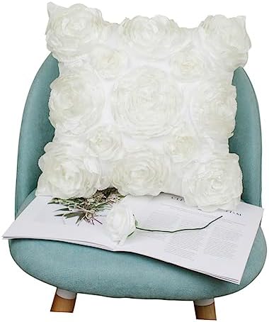 PRETYZOOM 3D Rose Throw Pillow Cover Ivory White