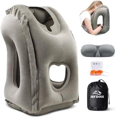 JefDiee Inflatable Travel Pillow for Airplanes and Trains