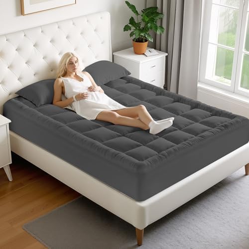 MATBEBY King Size Mattress Pad - Cooling Breathable Dark Grey 78x80 Inches