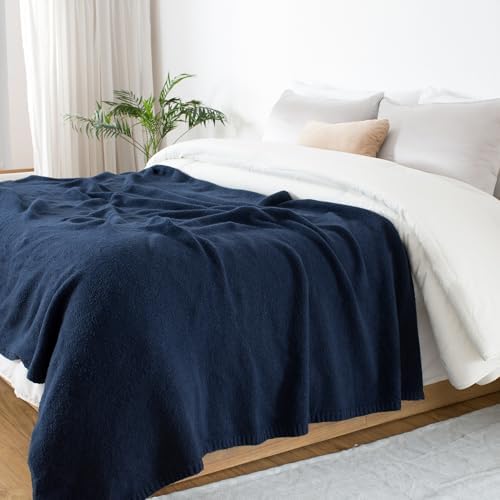 Carriediosa Wool Blend Knit Throw Blanket - Indigo Blue