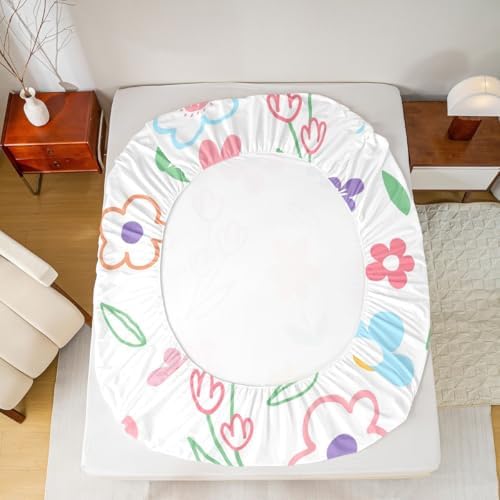 Manfei Kids Cartoon Floral Fitted Sheet Set with 2 Pillowcases