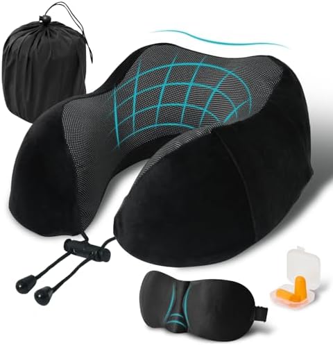 Elvodosia Travel Pillow with Eye Mask and Earplug - Black