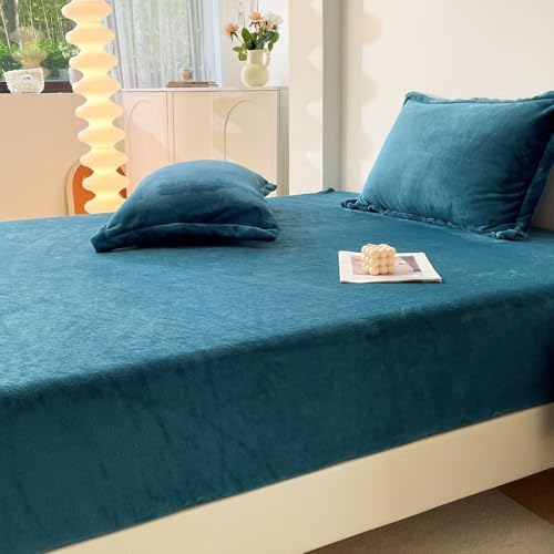 Luxurious Velvet Fitted Sheets 15 Deep Pockets Teal Blue Twin