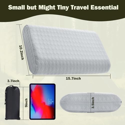 Vekkia Travel Pillow with Memory Foam Portable Compressible Washable Gray