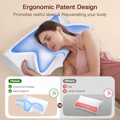 Hexus Cervical Neck Pillow for Pain Relief and Cooling Support White