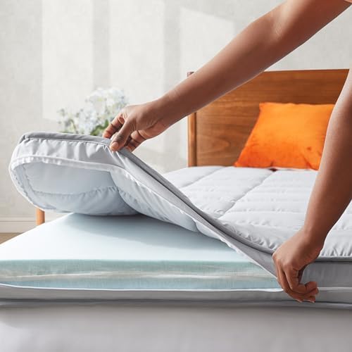 Jamdok 3 Inch Mattress Topper Cover with Zipper and Adjustable Straps