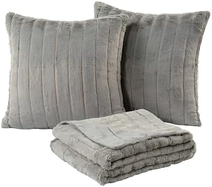 Home Soft Things Faux Fur Throw Blanket and 2 Pillow Covers Set