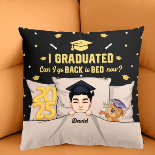 I Graduated Can I Go Back To Bed Pillow - Custom Grad Gift